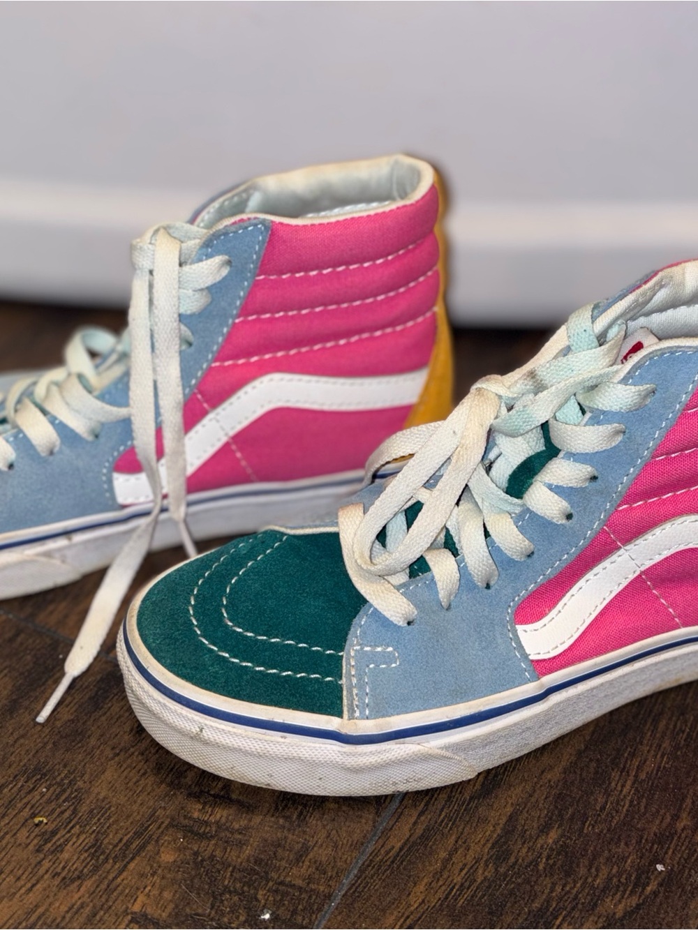 Vans Kids Colorblock High-Top Sneakers in Pink, Blue & Green